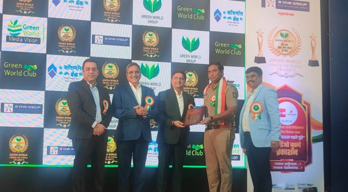 भिगवण पोलीस ठाण्याचे सिंघम पोलीस अधिकारी दिलीप पवार यांना ग्रीन वर्ल्ड चा सन्मान