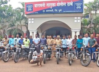बारामतीत सराईत चोराच्या मुसक्या आवळून 30 लाखाच्या 19 बुलेट हस्तगत ; स्थानिक गुन्हे शाखा बारामती आणि तालुका पोलिसांची धाडसी कारवाई.